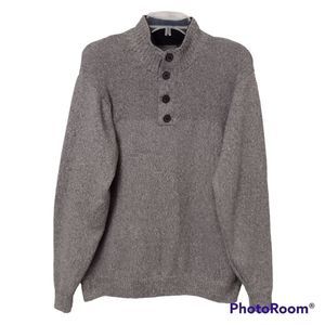 Tricots St Raphael Sweater Grey 1/4 Button Front Sherpa Trim Sz M Grandpacore